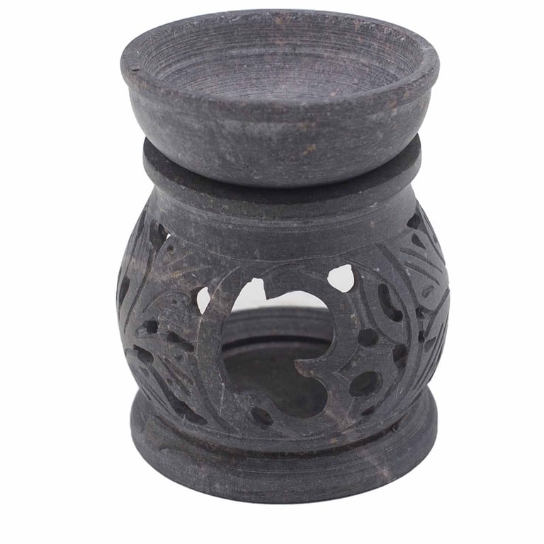 Small Soapstone Oil Burner 8cm - Om Essential Oil Diffuser for Calming Ambiance