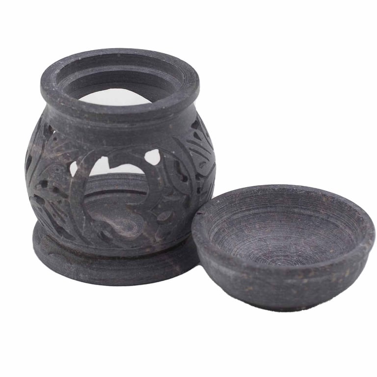 Small Soapstone Oil Burner 8cm - Om Essential Oil Diffuser for Calming Ambiance