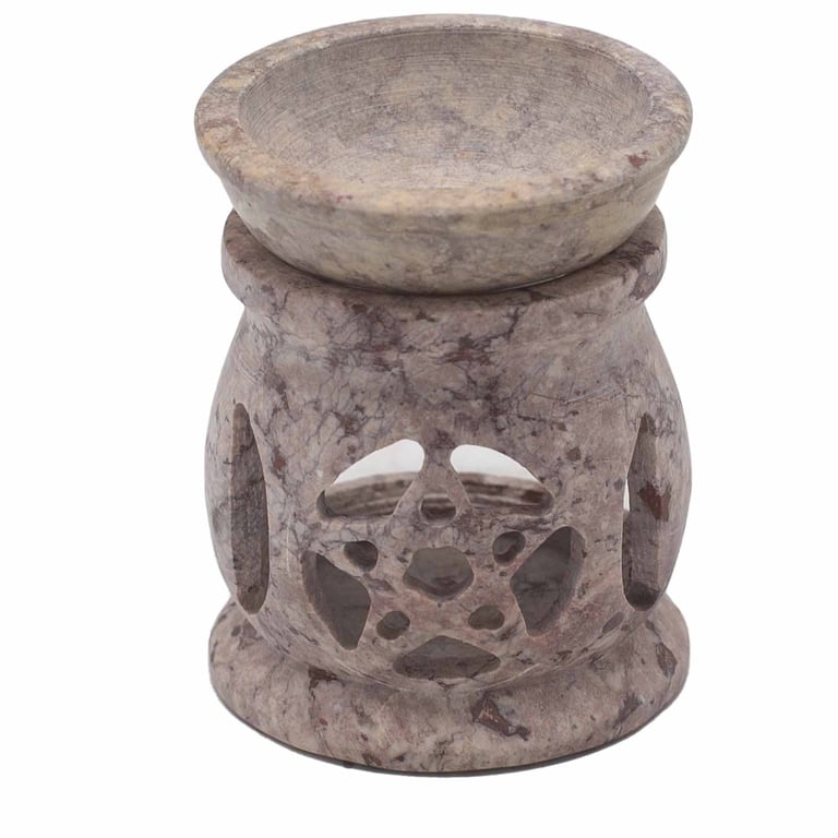 Small Soapstone Oil Burner - 8cm Three Moon Pentagon Pentagonal Diffuser