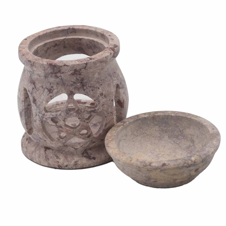 Small Soapstone Oil Burner - 8cm Three Moon Pentagon Pentagonal Diffuser