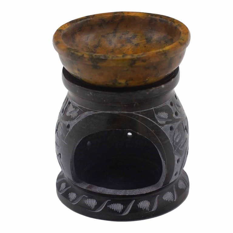10cm Black & Yellow Mandala Soapstone Oil Burner