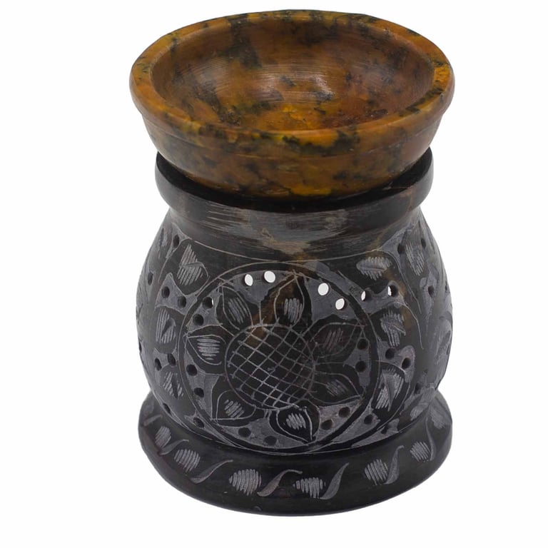 10cm Black & Yellow Mandala Soapstone Oil Burner
