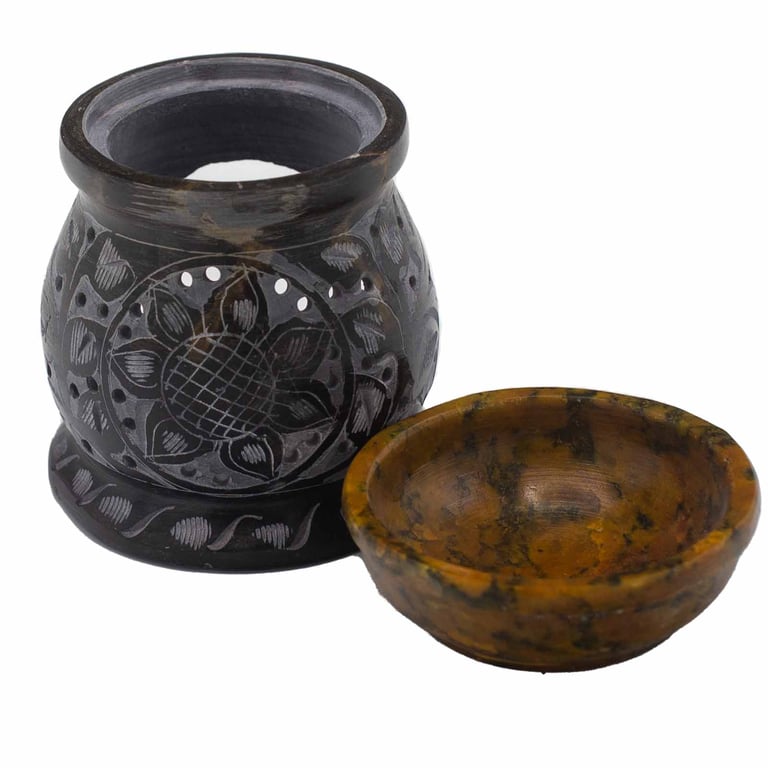 10cm Black & Yellow Mandala Soapstone Oil Burner