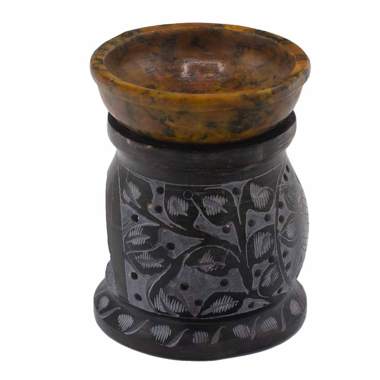 10cm Black & Yellow Mandala Soapstone Oil Burner
