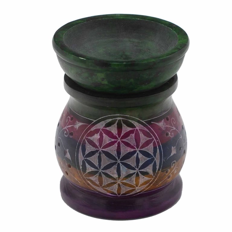 10cm Soapstone Oil Burner (Flower of Life, Multi-Colored) - Aromatherapy Essential