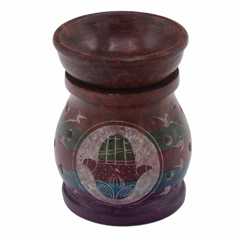 10cm Soapstone Oil Burner (5 Colors) - Hamsa Design - Decorative & Aromatherapy