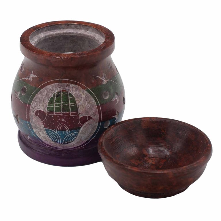 10cm Soapstone Oil Burner (5 Colors) - Hamsa Design - Decorative & Aromatherapy