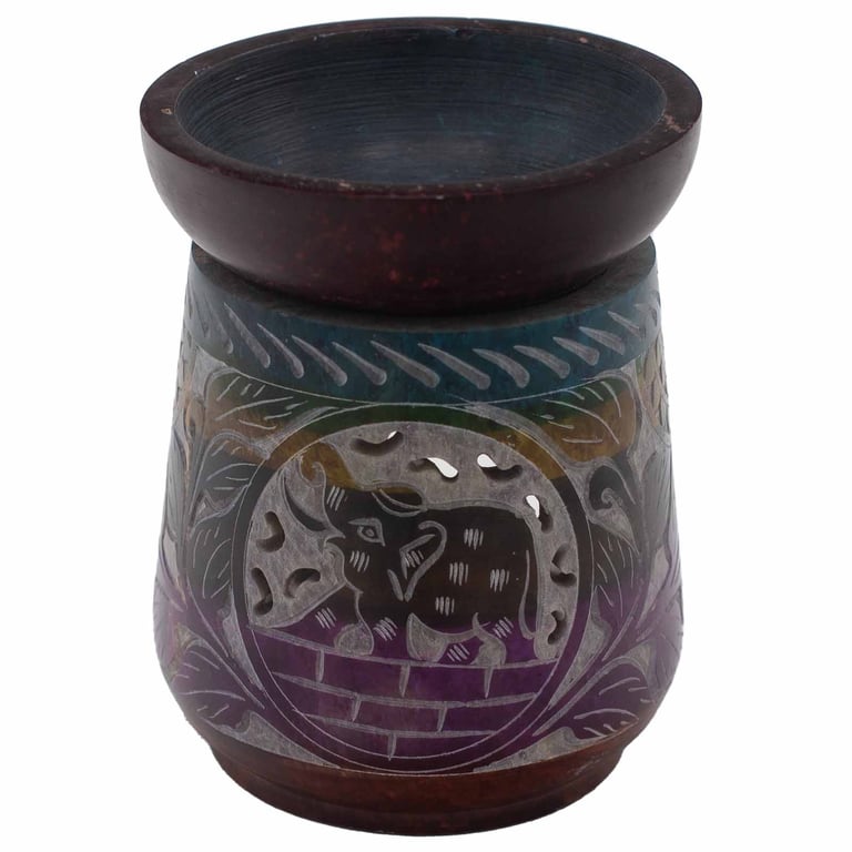 13x10cm Soapstone Oil Burner (5 Colors) - Elephant Design - Large Size