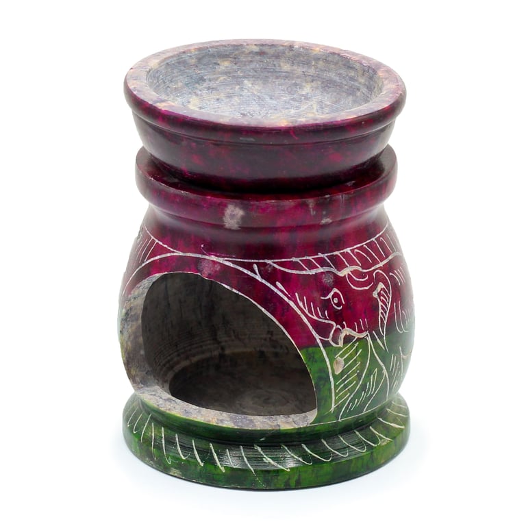 Small Coloured Soapstone Oil Burner - 8cm Elephant Design, Aromatherapy Home Fragrance Device
