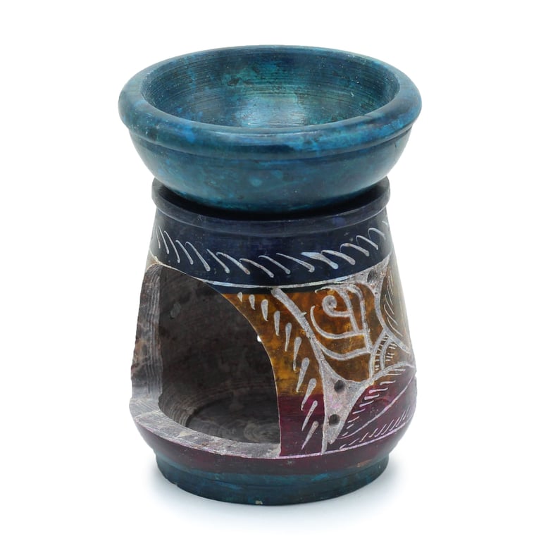 Coloured Soapstone Oil Burner - Small Decorative 8cm Flower Design