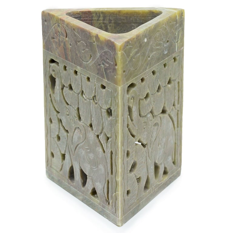 11x9cm Soapstone Oil Burner (Elephant Design) - Triangle Shape