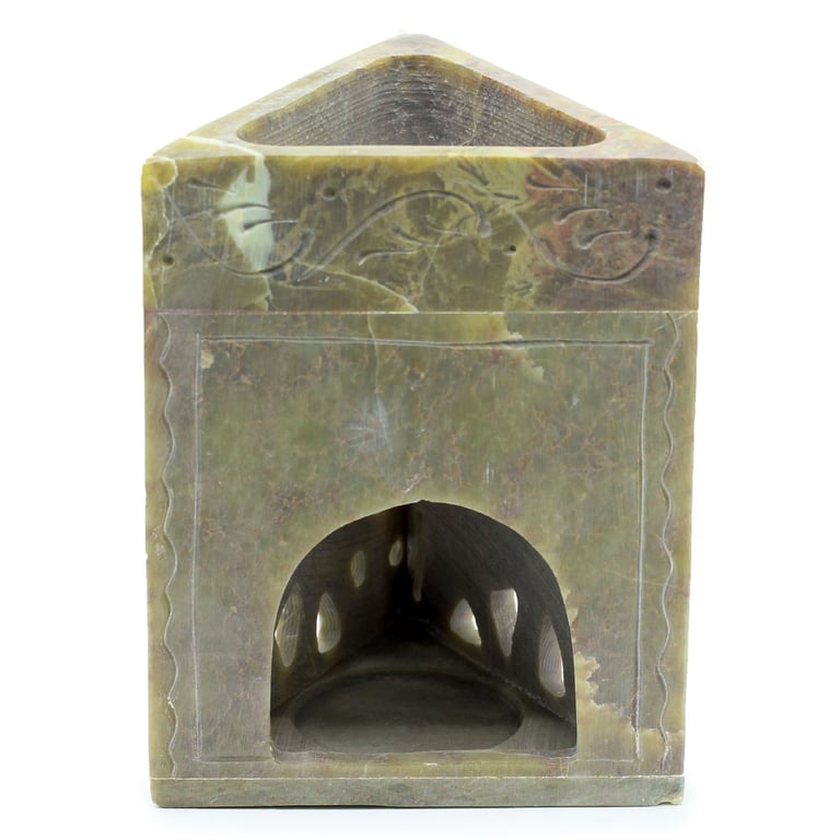 11x9cm Soapstone Oil Burner (Elephant Design) - Triangle Shape