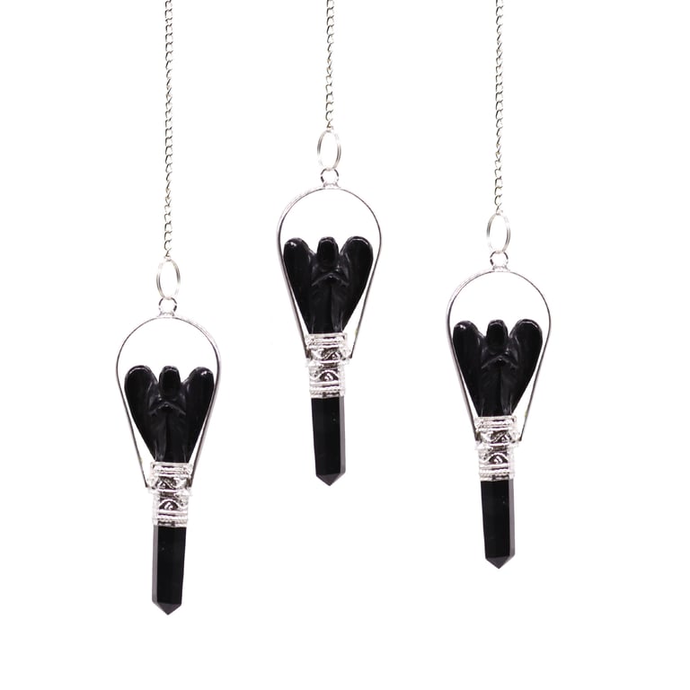 Black Agate Angel Pendulum - Handcrafted for Intuitive Guidance