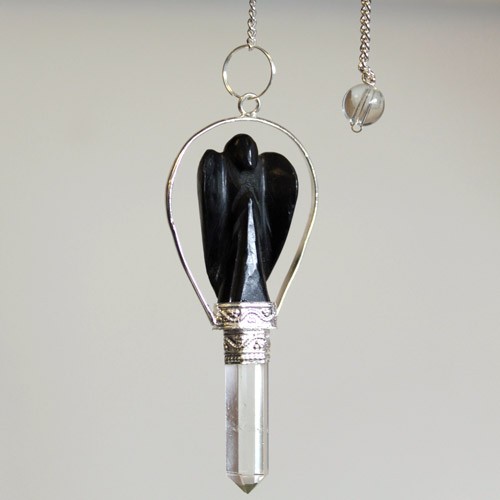 Black Agate Angel Pendulum - Handcrafted for Intuitive Guidance