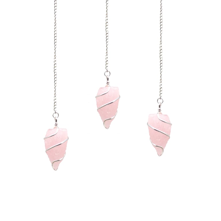 Raw Gemstone Metaphysical Pendulum - Rose Quartz Healing Crystal Energy Tool for Meditation and Balance
