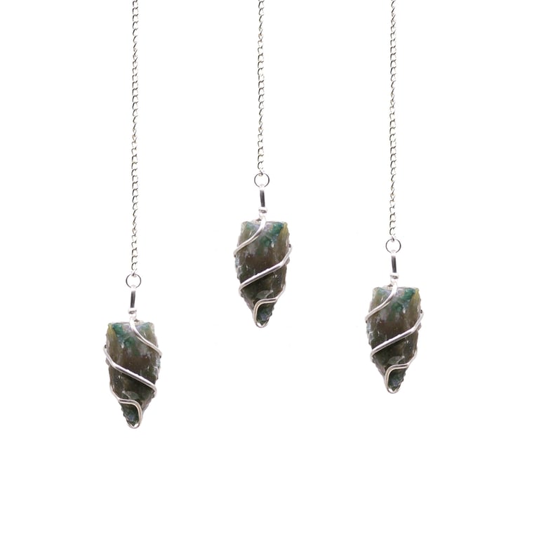 Moss Agate Raw Gemstone Pendulum - Natural Healing Crystal Metaphysical Stone Pendant