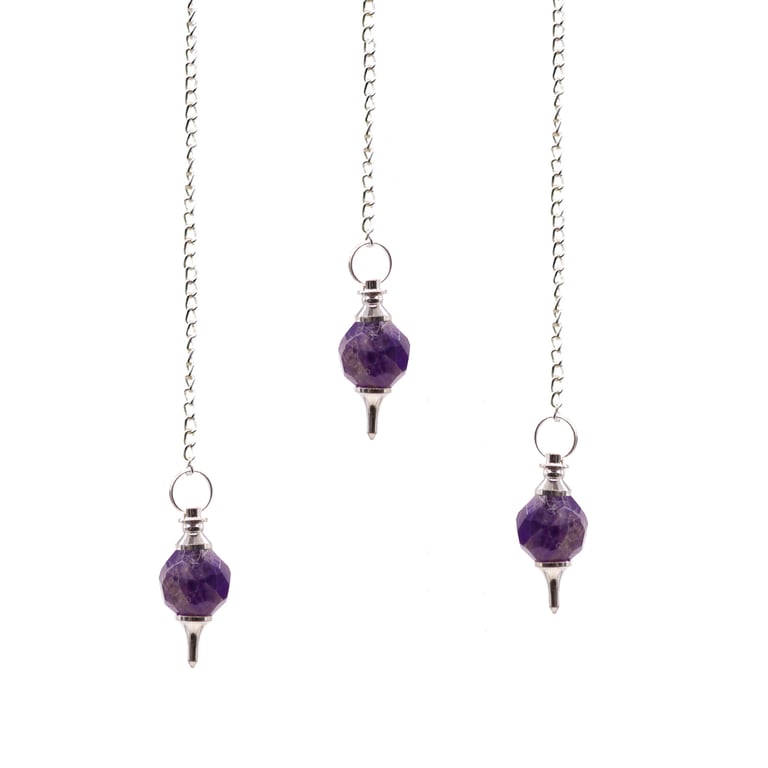 Amethyst Facted Gemstone Pendulum - Crystal Healing Metaphysical Tool