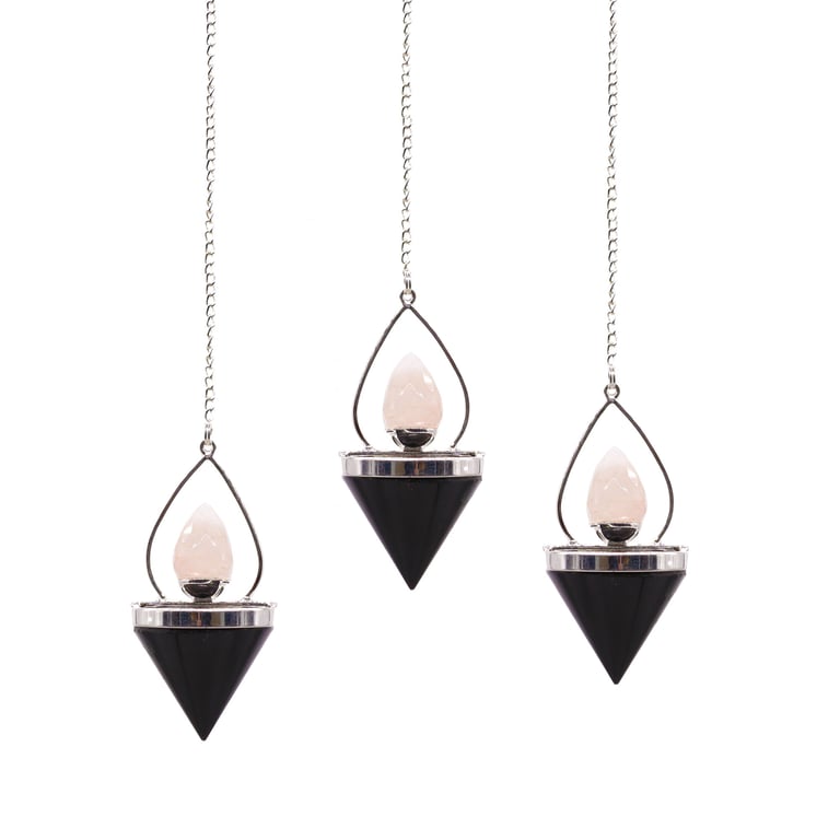 Black Agate & Rose Quartz Gemstone Lantern Pendulum - Life s Harmony Pendant