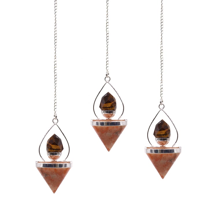 Sunstone & Tigereye Gemstone Lantern Pendulum - Life Energy Focus