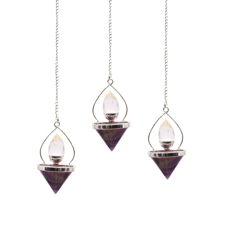 Amethyst & Rock Quartz Gemstone Lantern Pendulum - Life Symbol, Premium Quality