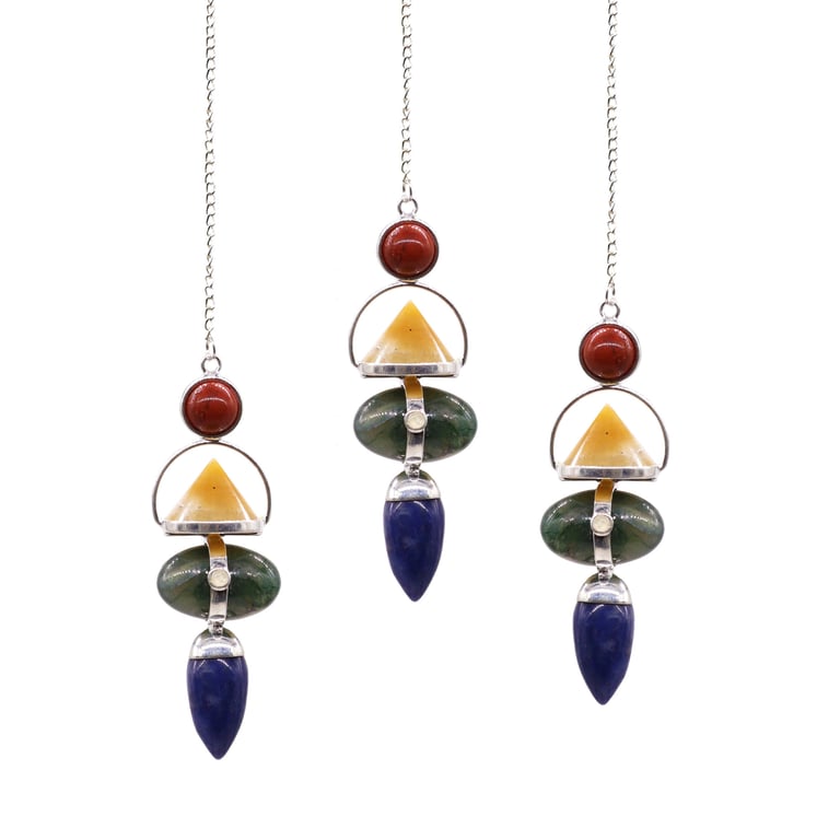 Gemstone Pendulum Set - Red Jasper, Yellow Adventurine, Moss Agate, Sodalite & Moonstone (Four Elements)