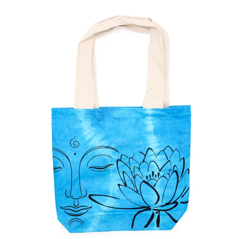 Tye-Dye Cotton Bag - 6oz Natural Handle Tote with Lotus Buddha Design