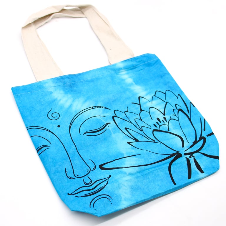 Tye-Dye Cotton Bag - 6oz Natural Handle Tote with Lotus Buddha Design