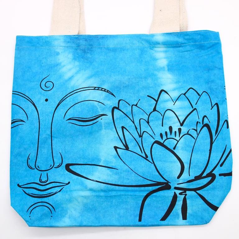 Tye-Dye Cotton Bag - 6oz Natural Handle Tote with Lotus Buddha Design