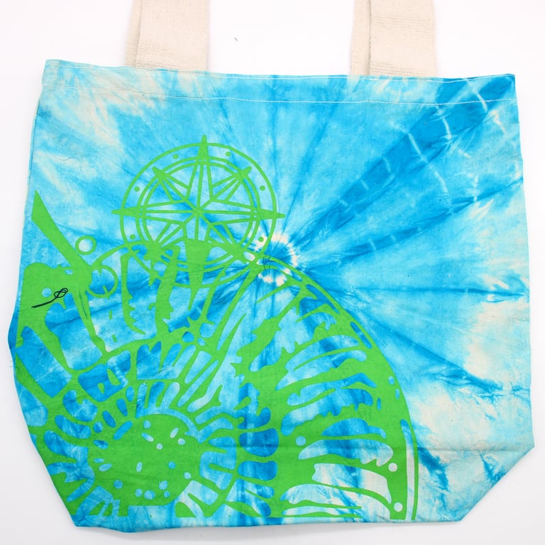 Tye-Dye Cotton Bag - 38x42x12cm Sea Shell Print Blue/Green Handle Bag