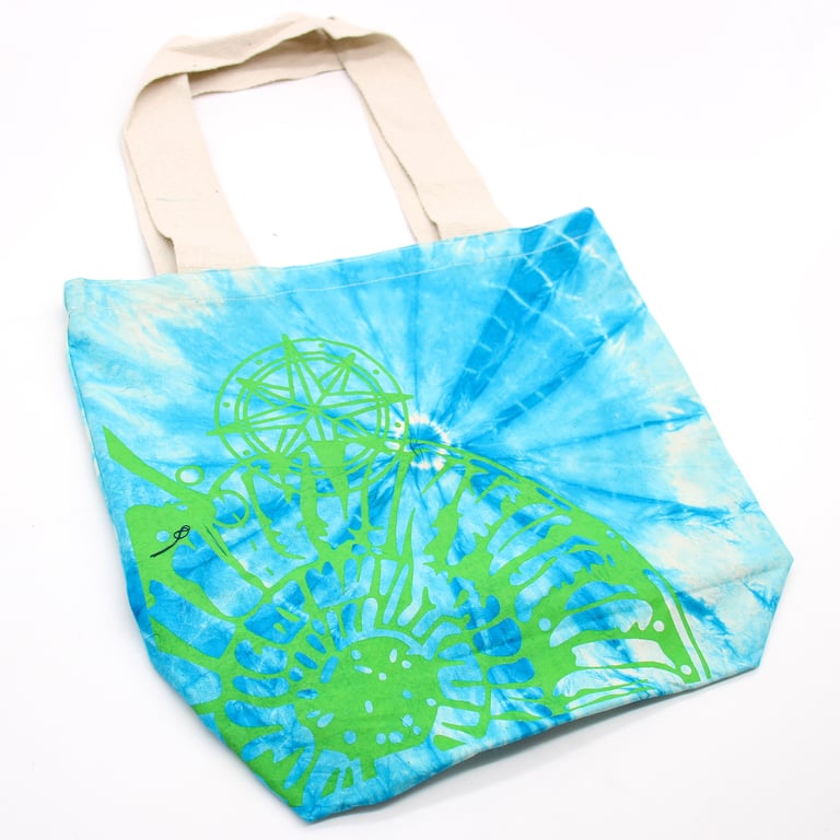 Tye-Dye Cotton Bag - 38x42x12cm Sea Shell Print Blue/Green Handle Bag