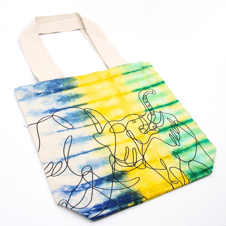 Tye-Dye Cotton Bag - 6oz Multi Color Elephant Print with Natural Handle