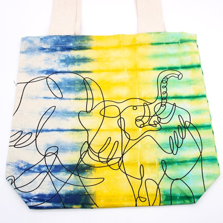 Tye-Dye Cotton Bag - 6oz Multi Color Elephant Print with Natural Handle