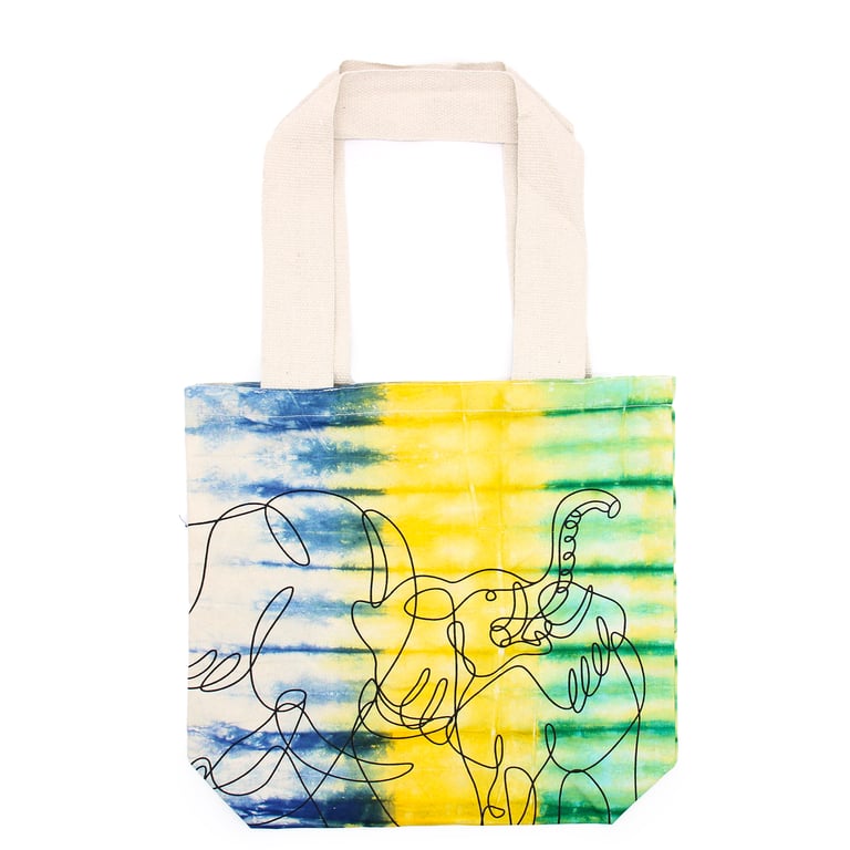 Tye-Dye Cotton Bag - 6oz Multi Color Elephant Print with Natural Handle