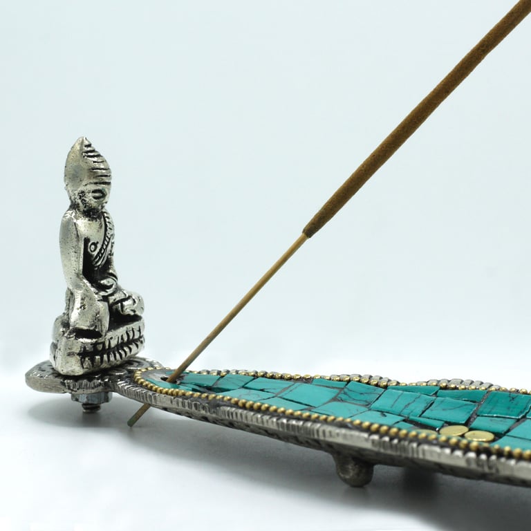 Buddha Long Leaf Tibetan Decor Incense Holder - Handcrafted Spiritual Burner