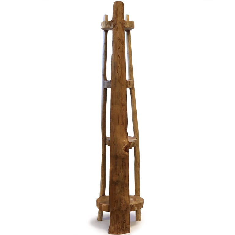 Teak Corner Shelf Unit (4 Shelves) - 135cm High - Natural Wood Finish