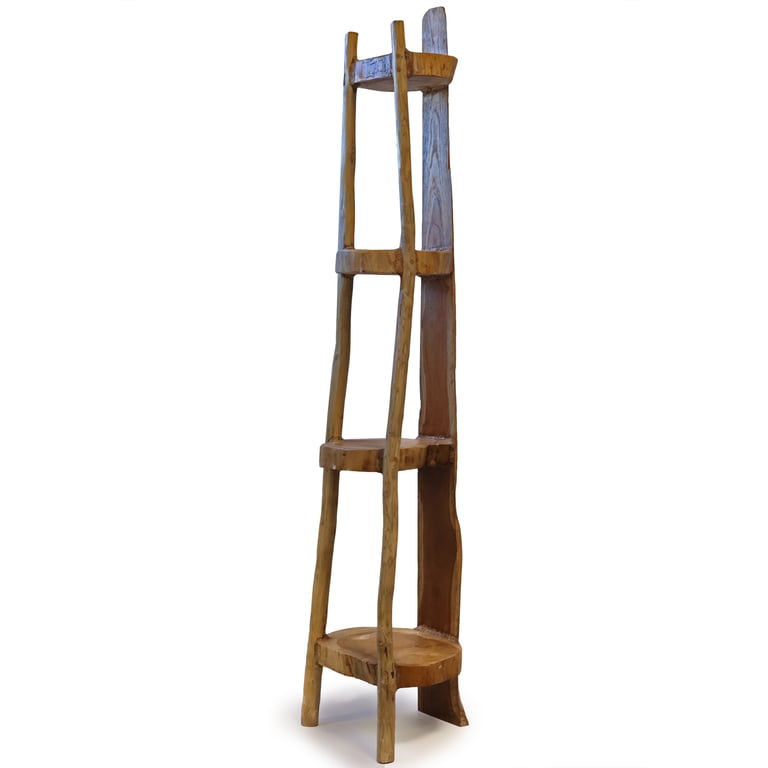 Teak Corner Shelf Unit (4 Shelves) - 135cm High - Natural Wood Finish