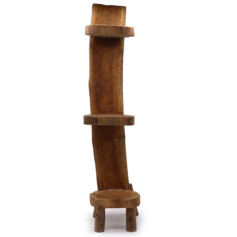 Teak Log Shelve Display (3 Shelves, 100cm High) - Natural Material & Modern Design
