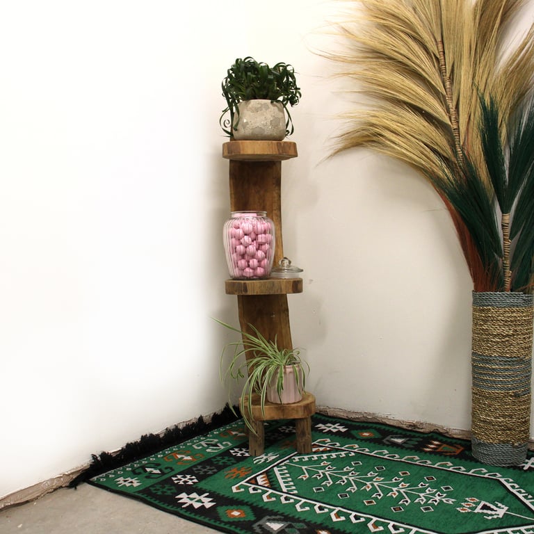 Teak Log Shelve Display (3 Shelves, 100cm High) - Natural Material & Modern Design