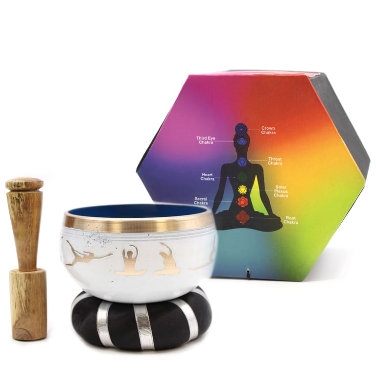 White/Blue Yoga Moves Singing Bowl Set (10.7cm)