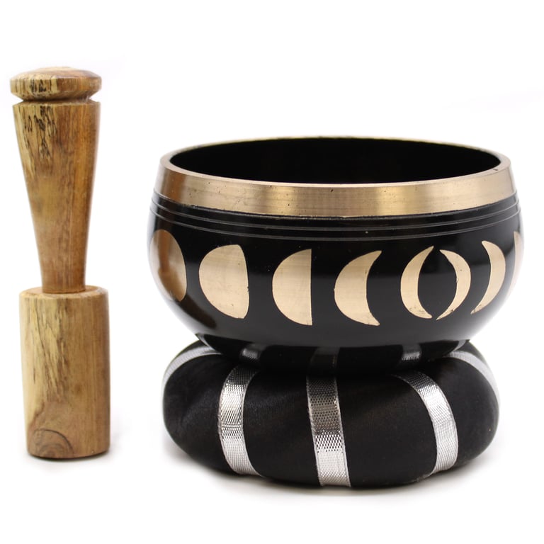 Black 10.7cm Moon Phase Singing Bowl Set - Decorative & Relaxing Sound