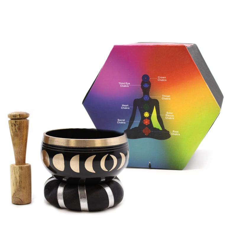 Black 10.7cm Moon Phase Singing Bowl Set - Decorative & Relaxing Sound