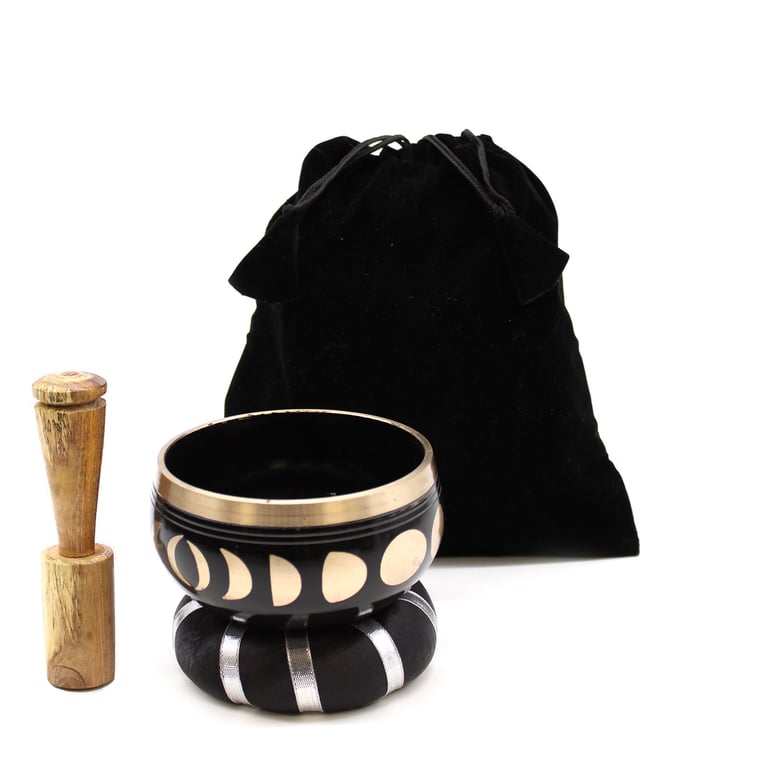 Black 10.7cm Moon Phase Singing Bowl Set - Decorative & Relaxing Sound