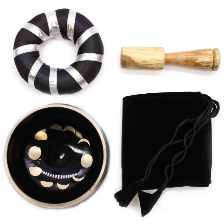 Black 10.7cm Moon Phase Singing Bowl Set - Decorative & Relaxing Sound