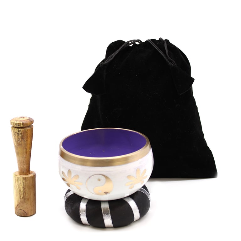10.7cm White/Purple Yin Yang Singing Bowls Set - Meditation Aid for Stress Relief