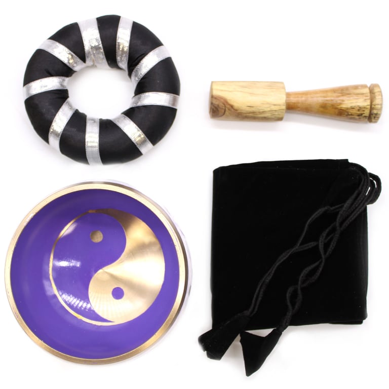 10.7cm White/Purple Yin Yang Singing Bowls Set - Meditation Aid for Stress Relief