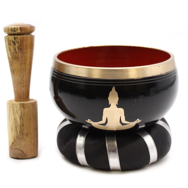 Black/Orange Singing Bowl Set (10.7cm) - Meditative Relaxation Tool