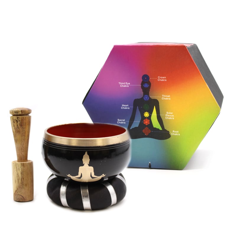 Black/Orange Singing Bowl Set (10.7cm) - Meditative Relaxation Tool