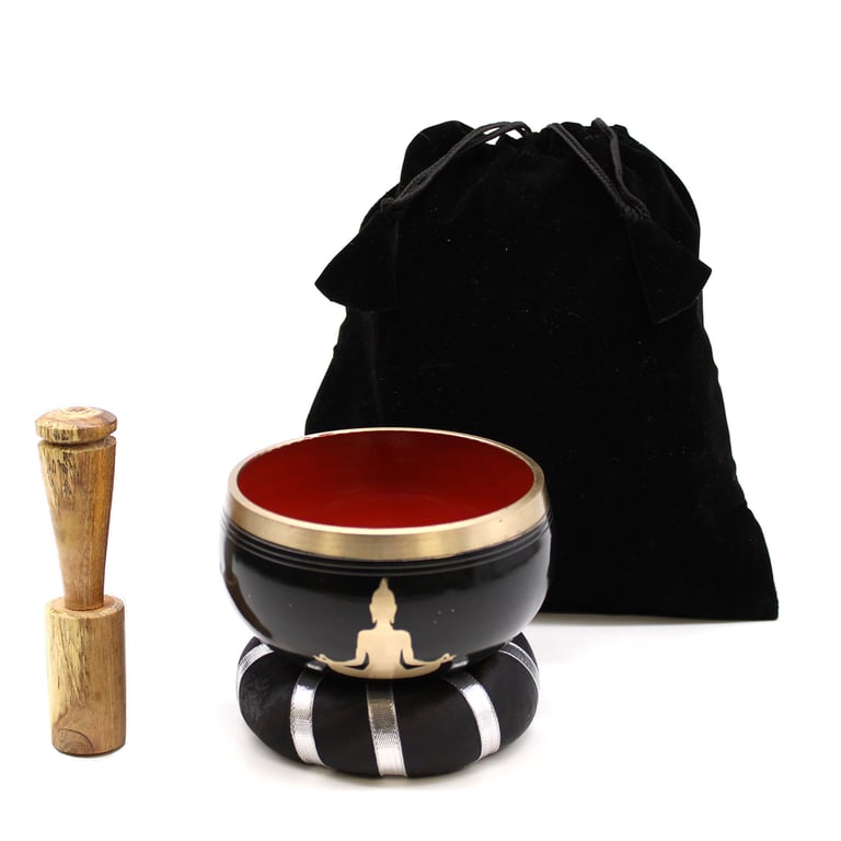 Black/Orange Singing Bowl Set (10.7cm) - Meditative Relaxation Tool