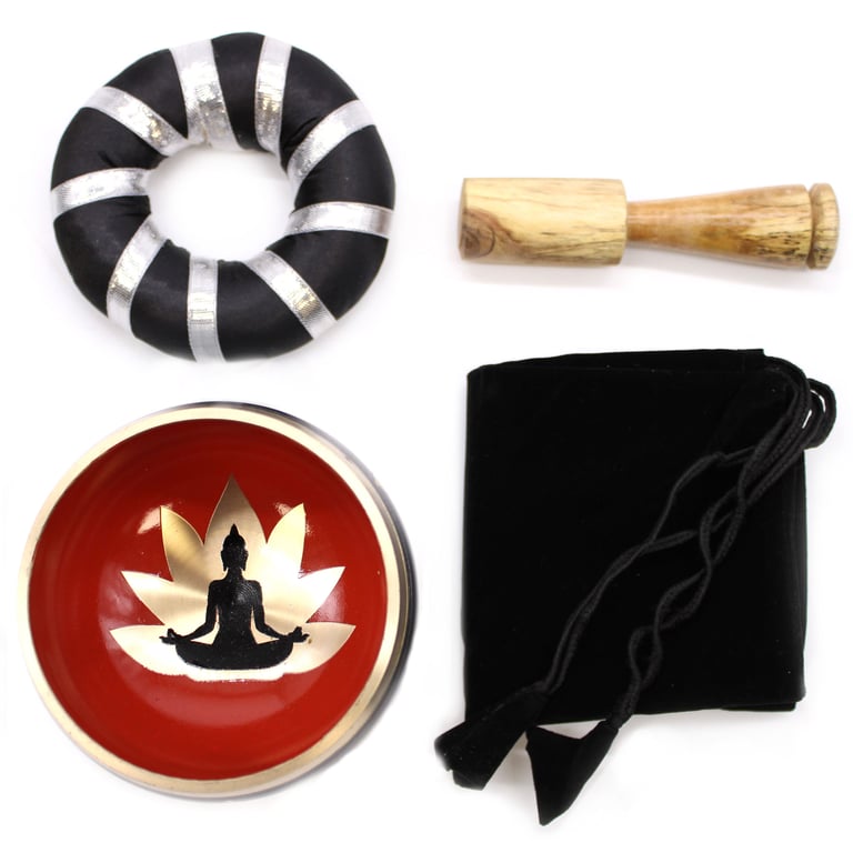 Black/Orange Singing Bowl Set (10.7cm) - Meditative Relaxation Tool