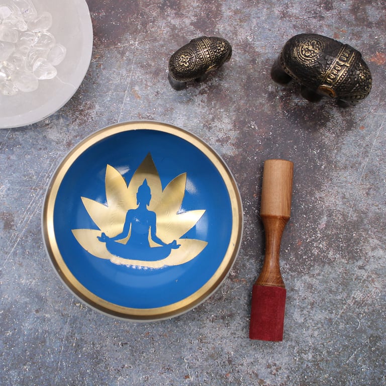 14cm White/Blue Yoga Singing Bowl Set (Meditation Accessory)